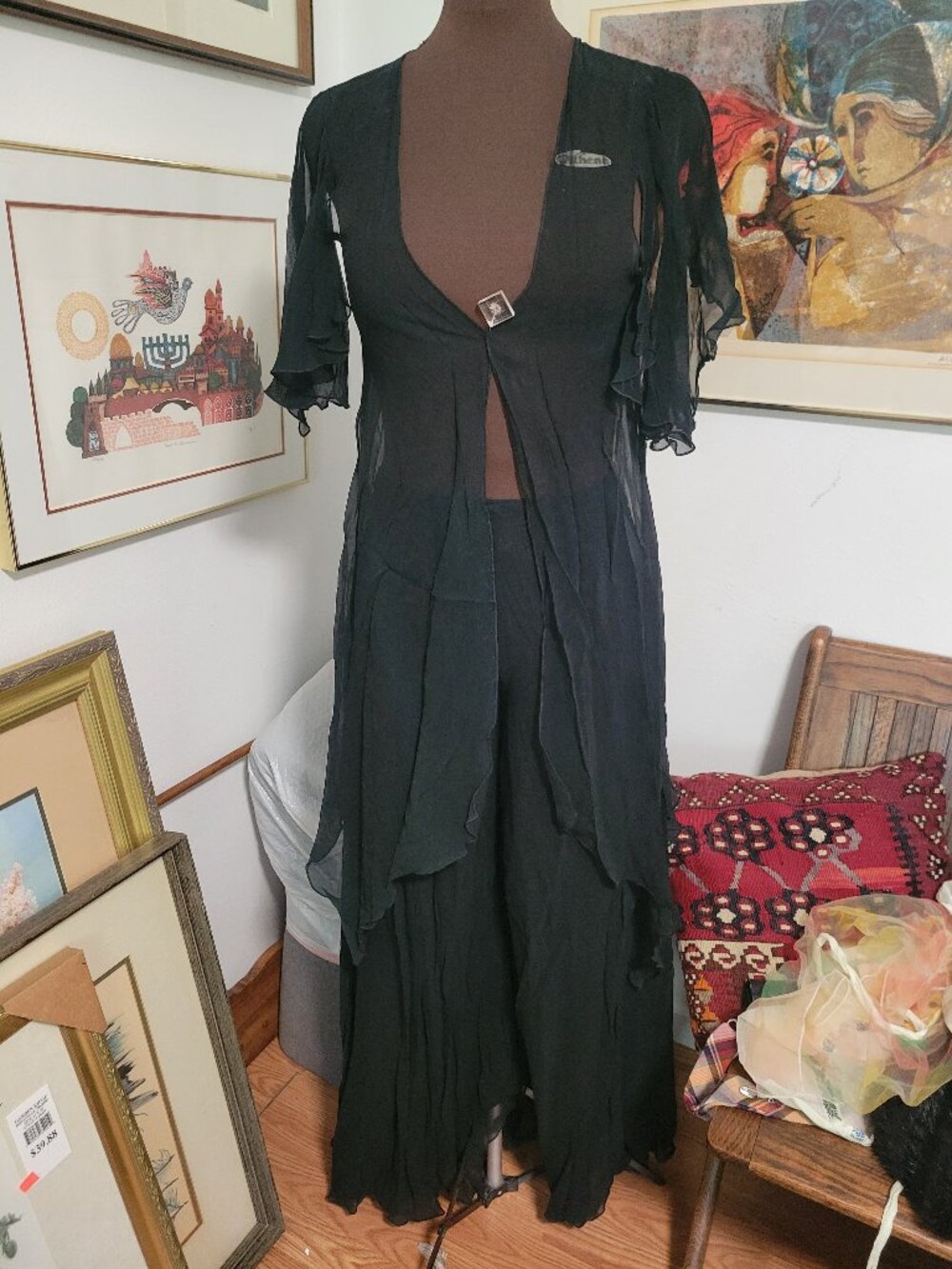 Two Piece Palazzo Pants in Rayon chiffon with Draping Vest top by Back Street